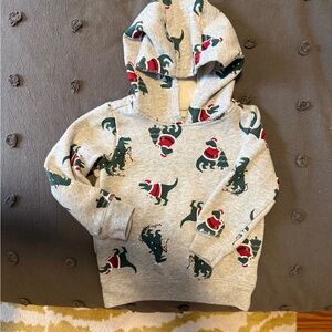 Carter's Gray Hoodie with Green and Red Dinosaur Holiday Print